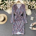 V-neck Long-sleeve Print Dress