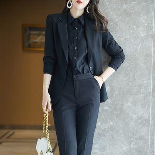 Single-button Blazer / Straight Leg Pants / Mini Pencil Skirt / Vest / Shirt / Set