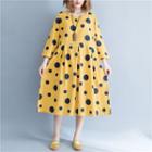 3/4-sleeve Dotted Midi Dress As Shown In Figure - One Size