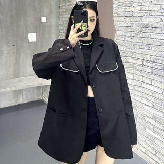 Faux Pearl Embellished Single-breasted Blazer