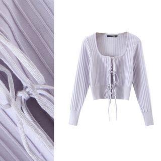 Ribbed Knit Lace Up Cardigan