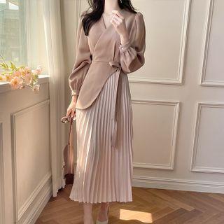 Pleated-panel Maxi Wrap Dress