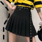 Set: A-line Mini Pleated Skirt + Heart Buckled Belt