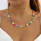 Flower Beaded Necklace 5138 - Silver - One Size