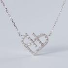 925 Sterling Silver Rhinestone Heart Necklace Hy-n0039-b - Silver - One Size