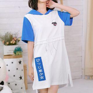 Sheep Print Short-sleeve Hooded Dress