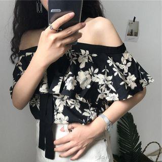 Off-shoulder Floral Blouse As Shown In Figure - One Size