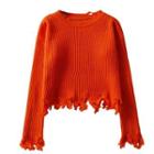Ripped Ribbed Sweater As Shown In Figure - One Size