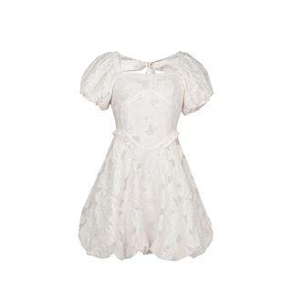 Bow Back Ruffled Puff Short Sleeve Dress