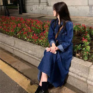 Denim Shirt / Midi A-line Denim Skirt