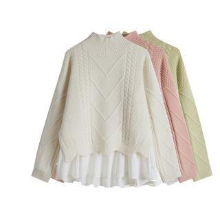 Set: Mock-neck Cable Knit Sweater + Tank Top