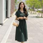 Dolman-sleeve Drawstring Long Dress