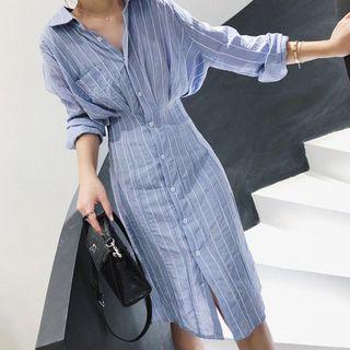 Striped Midi A-line Shirtdress