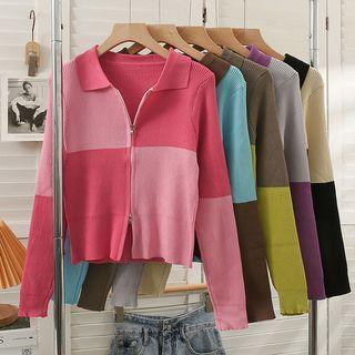 Collared Colorblock Zipper Top In 5 Colors