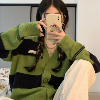 Striped Applique Cardigan Green - One Size