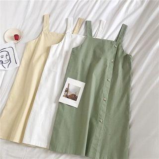 Plain Single-breasted Sleeveless Loose-fit Dress