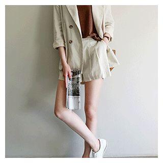 Set: Double-breasted Blazer + Band-waist Shorts