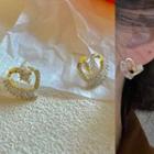 Rhinestone Heart Earring 1596a - 1 Pair - Gold - One Size