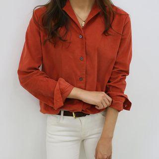Notched-collar French-front Corduroy Shirt
