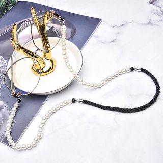 Faux Pearl Eyeglasses Chain Black & White - One Size