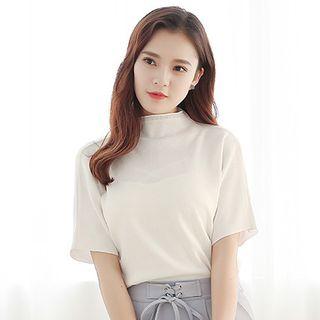 Mock-neck Knitted Short-sleeve Top
