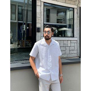 Pocket-front Striped Linen Blend Shirt