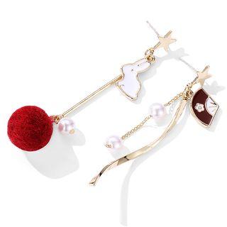 Non-matching Alloy Rabbit Bobble Dangle Earring