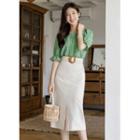 Slit-front Midi Linen Blend Skirt
