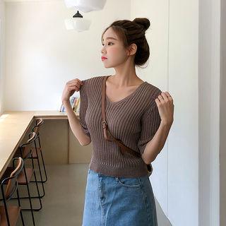 Tie-waist Rib-knit Top