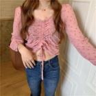 Long-sleeve Drawstring Blouse Pink - One Size