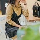 Set: Half-placket Shirtdress + Sleeveless Stripe Wrap Dress