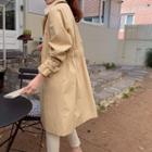 Open-placket Gathered-waist Trench Coat