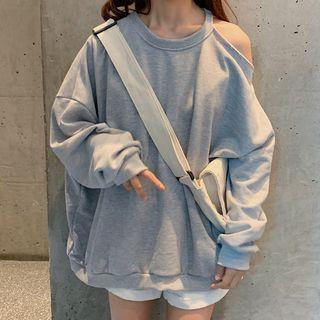 Oversized Cutout Color-panel Sweatshirt