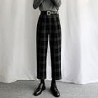 Plaid Straight-cut Woolen Pants