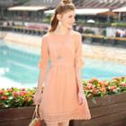 Lace Hem Elbow-sleeve A-line Dress