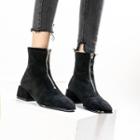 Block Heel Front-zip Short Boots