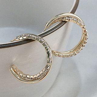 Rhinestone Half-hoop Earring 1 Pair - Gold - One Size