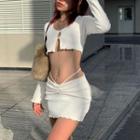 Set: Lace Up Long-sleeve Crop Top + Mini Skirt