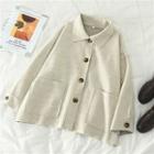 Plain Loose-fit Jacket Oatmeal - One Size