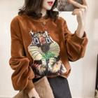 Zipper Side Cartoon Print Top