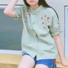 Embroidered Mandarin Collar Short-sleeve Blouse