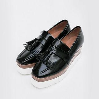 Tassel Fringe Platform Patent Loafers