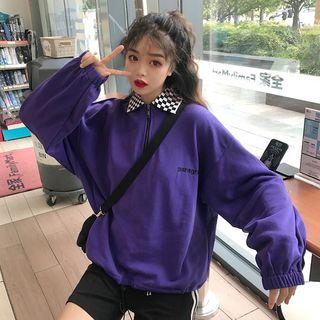 Check Collar Half Zip Pullover