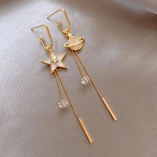 Non Matching Rhinestone Planet Star Dangle Earring 1 Pair - Silver Needle - As Shown In Figure - One Size