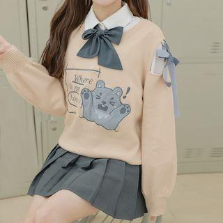 Embroidered Cut-out Bow Accent Pullover