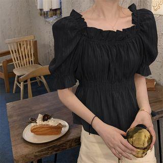 Short-sleeve Square-neck Ruffle Top