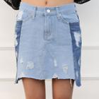 Distressed Two-tone Denim Mini Skirt