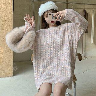 Crew-neck Cable-knit Sweater As Shown In Figure - One Size
