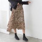 Leopard Print Maxi Skirt Beige - One Size