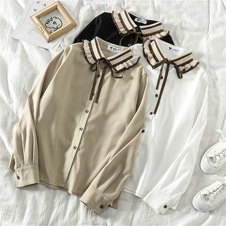 Ruffle Bow-accent Long-sleeve Blouse